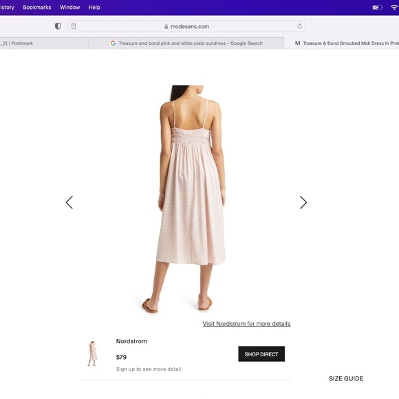 Treasure and Bond: Smocked Midi Dress In Pink Smoke Sarah Check (NWOT) - Picture 11 of 15